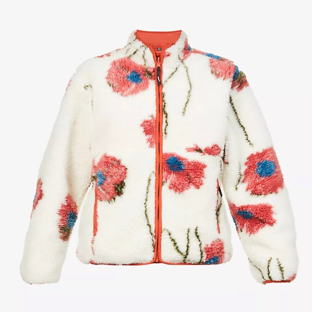 Obey Marino Floral Print Reversible Sherpa Jacket in Unbleached Multi